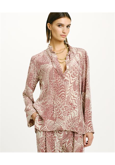 Bacaba Blouse in Printed Crepe de Chine Silk - Cream/Must MOMONI |  | MOBL0091232