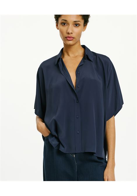 Brooklyn United Silk Acetate Shirt - Midnight Blue MOMONI |  | MOSH004LMM0870