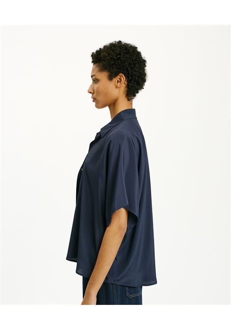 Brooklyn United Silk Acetate Shirt - Midnight Blue MOMONI |  | MOSH004LMM0870