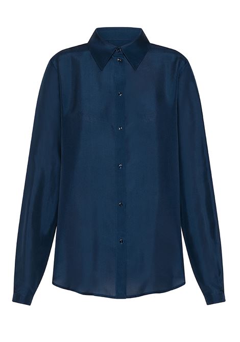 Alicia Shirt in Silk Habutai - Navy Blue MOMONI |  | MOSH0070860