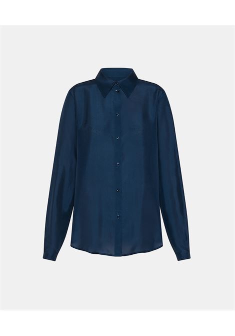 Alicia Shirt in Silk Habutai - Navy Blue MOMONI |  | MOSH0070860