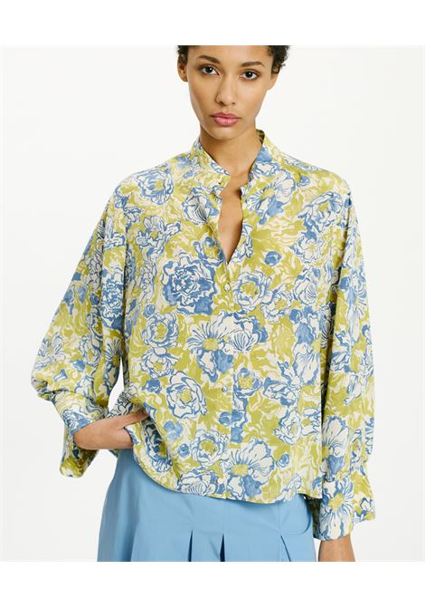 Franklin Shirt in Printed Crepe de Chine - Green/Blue MOMONI |  | MOSH008LMM7609