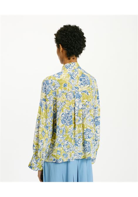 Franklin Shirt in Printed Crepe de Chine - Green/Blue MOMONI |  | MOSH008LMM7609