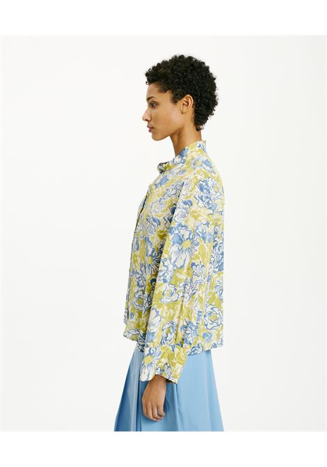 Franklin Shirt in Printed Crepe de Chine - Green/Blue MOMONI |  | MOSH008LMM7609