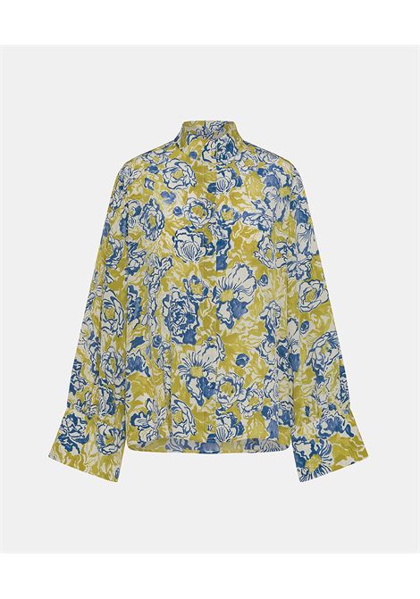 Franklin Shirt in Printed Crepe de Chine - Green/Blue MOMONI |  | MOSH008LMM7609