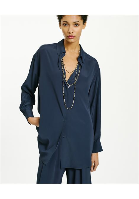 Hamacas Shirt in Silk Acetate - Midnight Blue MOMONI |  | MOSH0090870