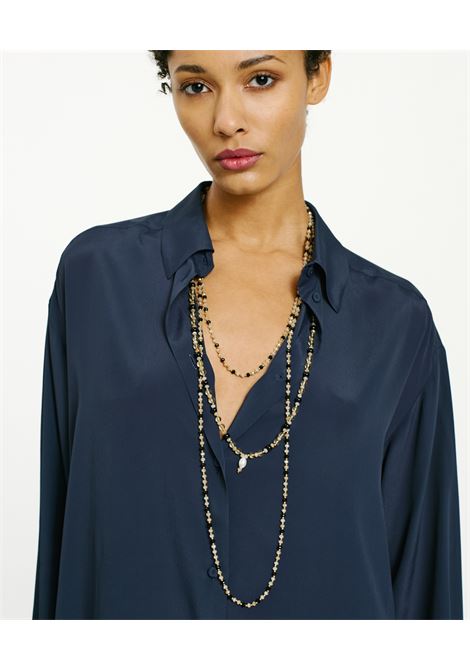 Hamacas Shirt in Silk Acetate - Midnight Blue MOMONI |  | MOSH0090870