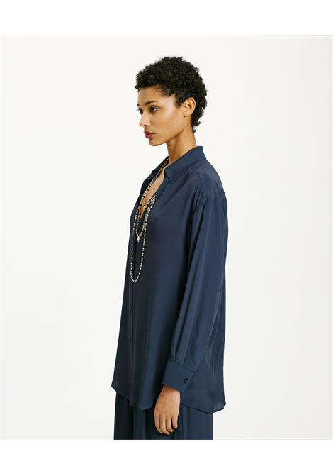 Hamacas Shirt in Silk Acetate - Midnight Blue MOMONI |  | MOSH0090870