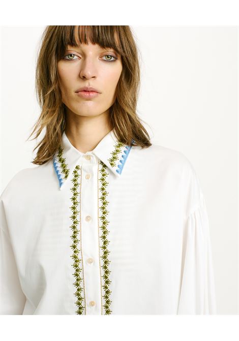 Pedreira Shirt in Embroidered Cotton Filafil - White MOMONI |  | MOSH0120016