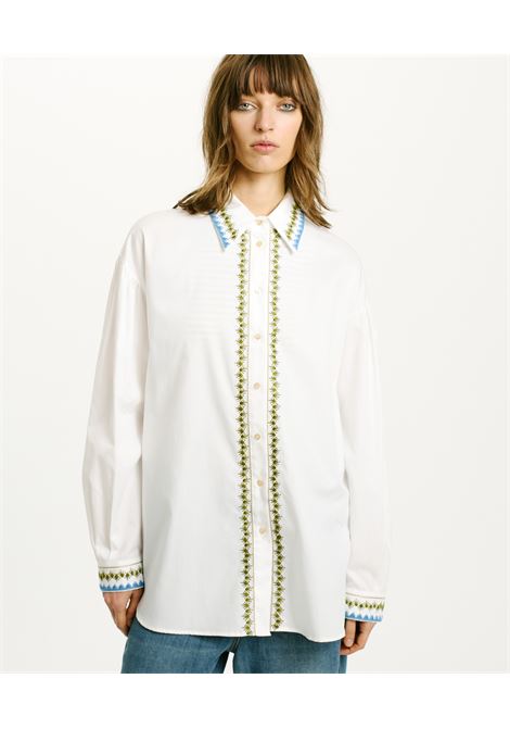 Pedreira Shirt in Embroidered Cotton Filafil - White MOMONI |  | MOSH0120016