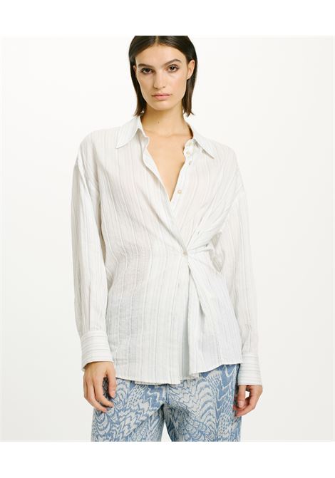 Titi Shirt in Viscose Silk/Cotton - Cream/Blue MOMONI |  | MOSH0151005