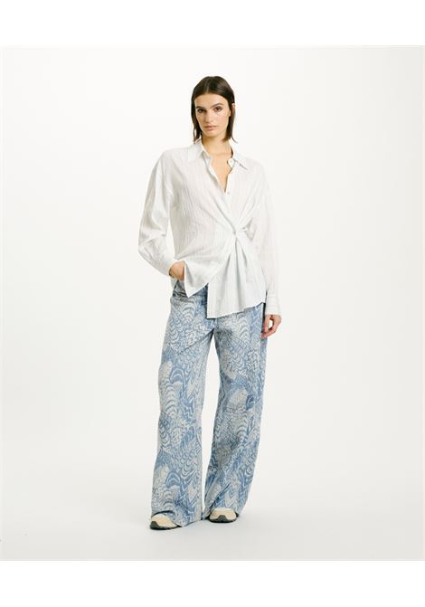 Titi Shirt in Viscose Silk/Cotton - Cream/Blue MOMONI |  | MOSH0151005