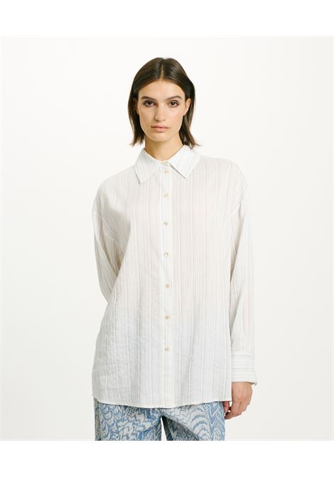 Titi Shirt in Viscose Silk/Cotton - Cream/Blue MOMONI |  | MOSH0151005