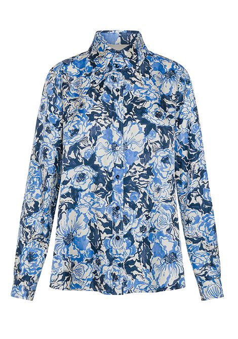 Arles Shirt in Printed Silk Twill - Blue/Bluette MOMONI |  | MOSH022LMM8085