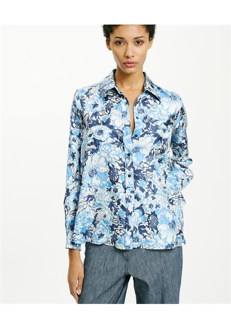 Arles Shirt in Printed Silk Twill - Blue/Bluette MOMONI |  | MOSH022LMM8085