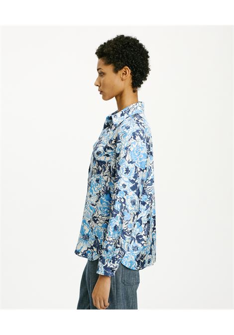 Arles Shirt in Printed Silk Twill - Blue/Bluette MOMONI |  | MOSH022LMM8085