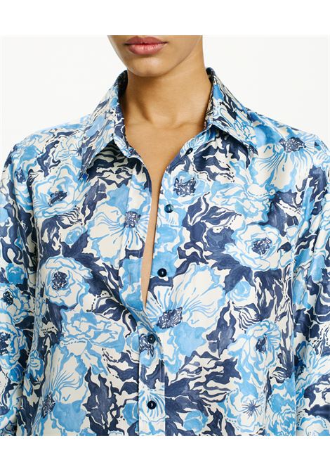 Arles Shirt in Printed Silk Twill - Blue/Bluette MOMONI |  | MOSH022LMM8085