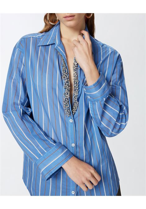 Camicia blu a righe con ricamo gioiello PINKO | Camicie | 104708-A2ETEZZ